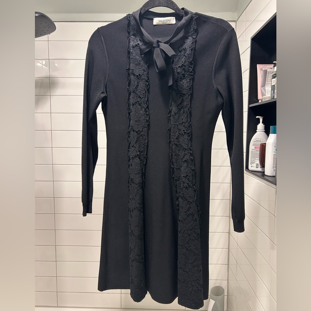 Valentino Black Long Sleeve Dress with Lace